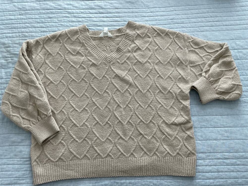 Market & Spruce Women’s Cable Knit V-Neck Sweater Oatmeal, XXL D4